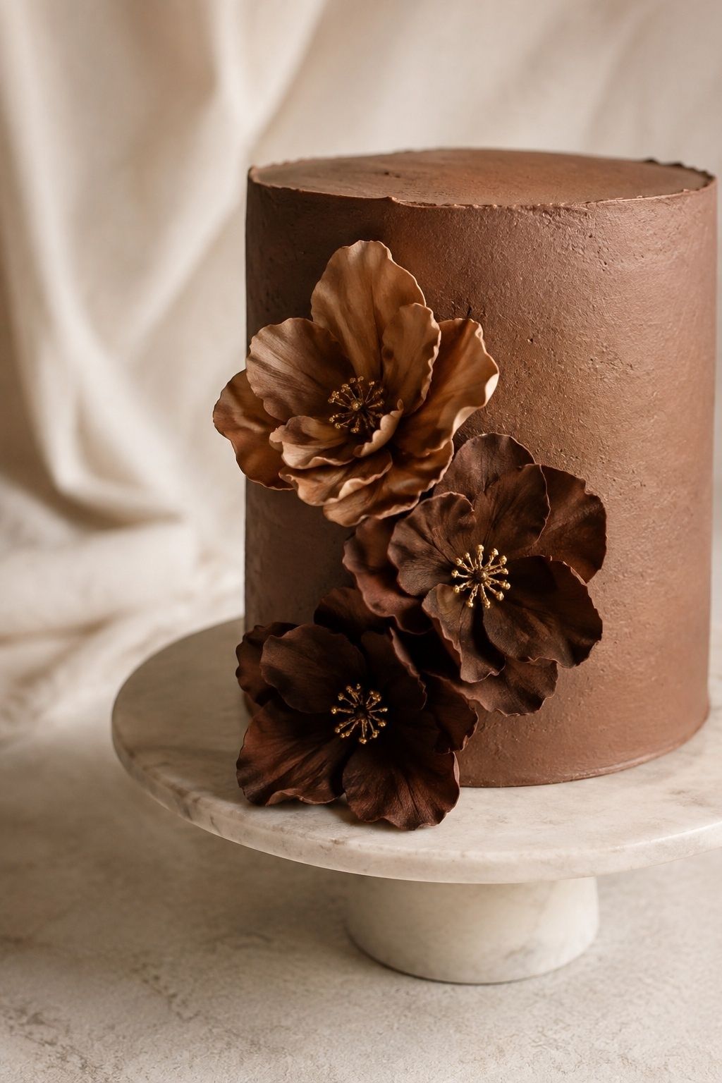 Brown Floral cake With Gold Stamens