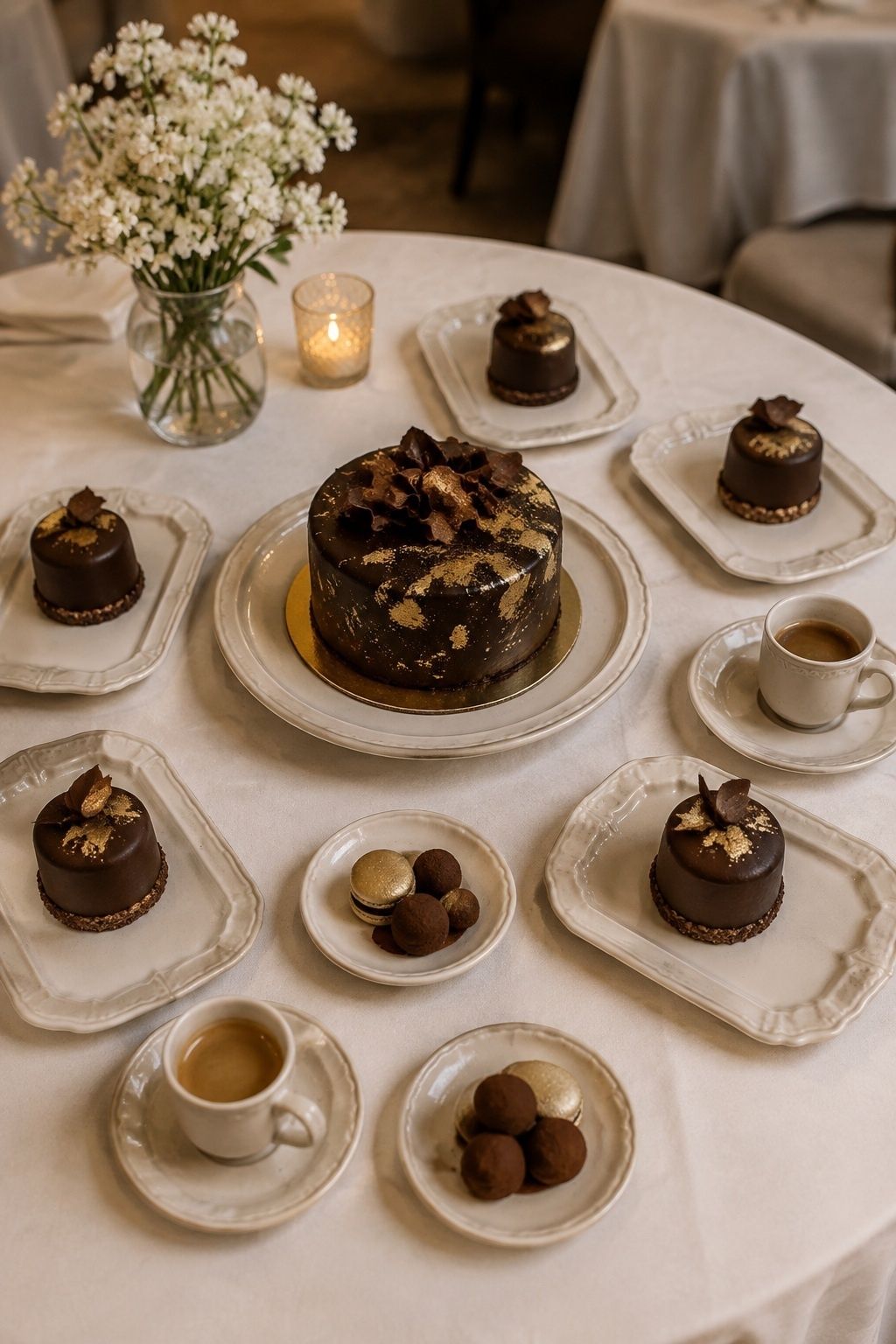 Dessert Table With Mini Brown And Gold cakes