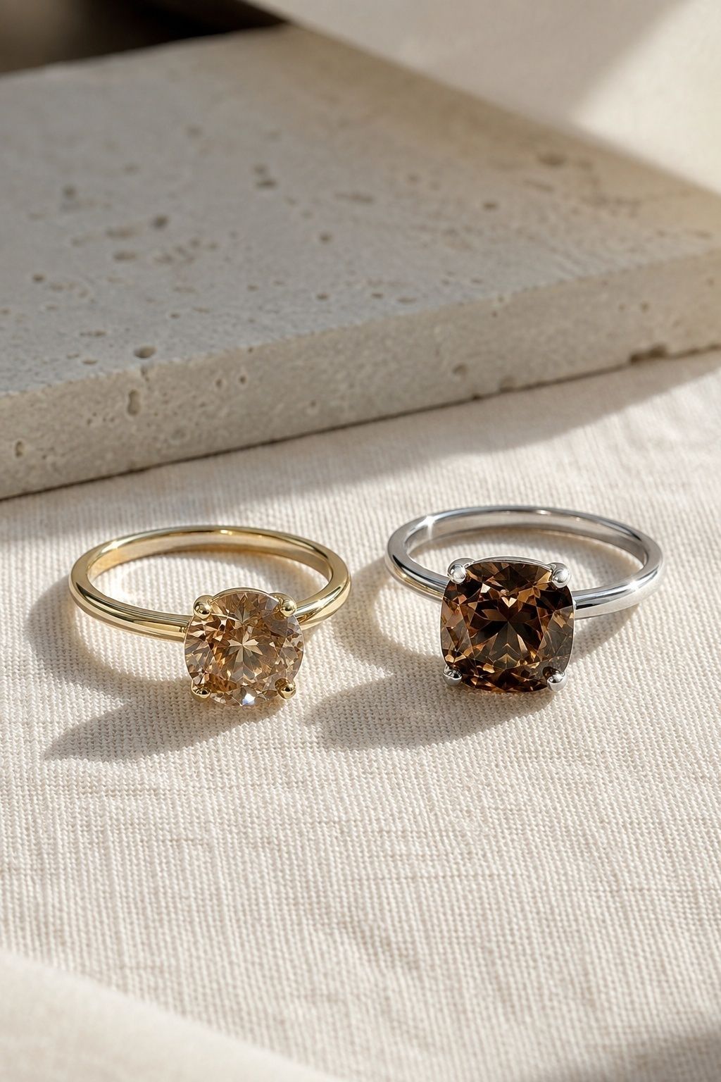 Brown diamond ring balancing brightness and depth