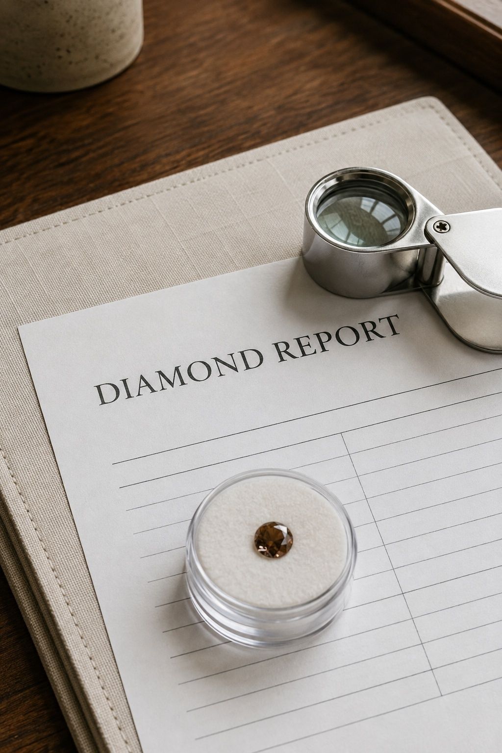 Grading report checking a brown diamond's origin and treatment