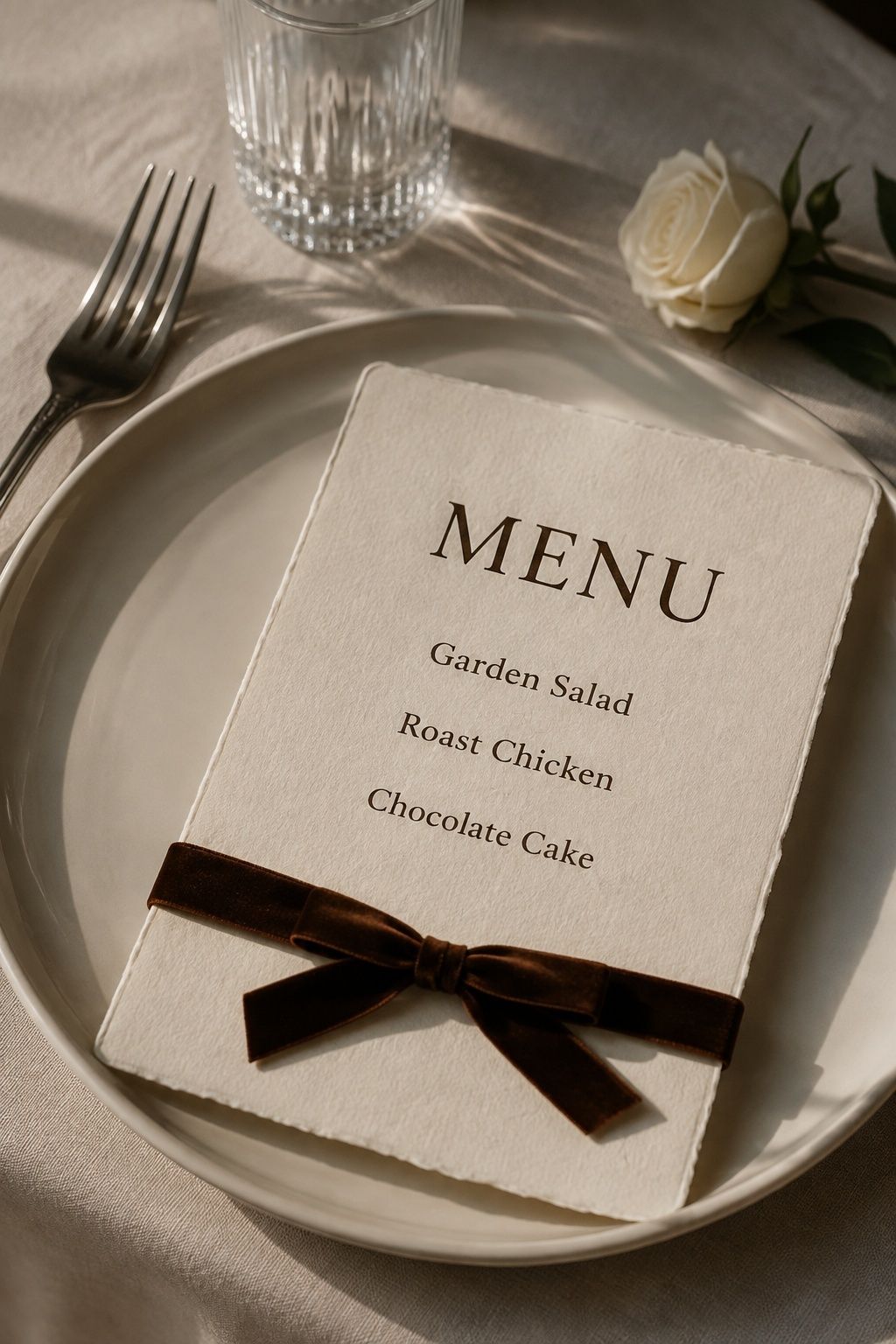 Cream menu cards with brown ink or ribbon