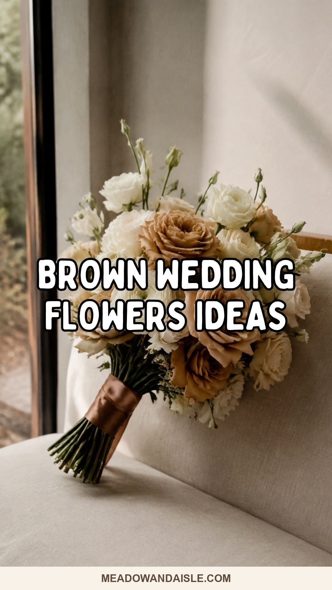Brown wedding flowers ideas with toffee roses and cream petals.