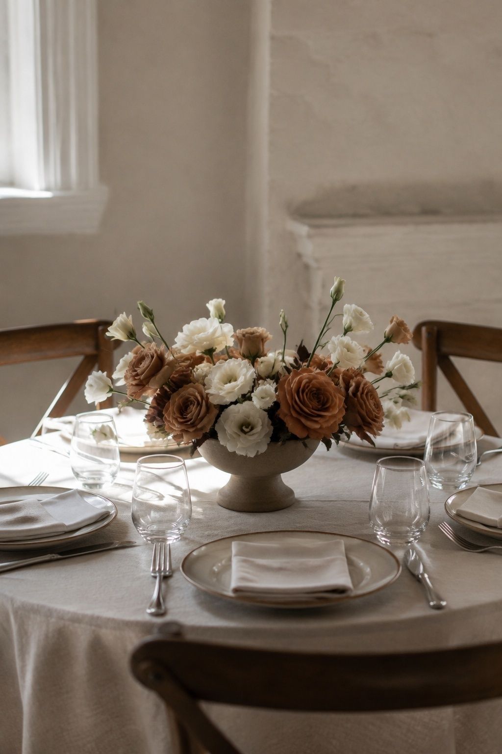 Brown and cream wedding centerpieces