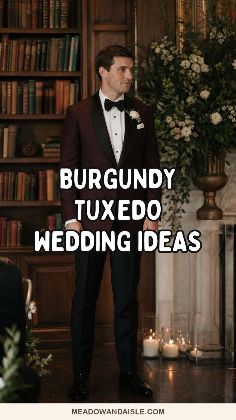 Burgundy groom tuxedo wedding inspiration pin
