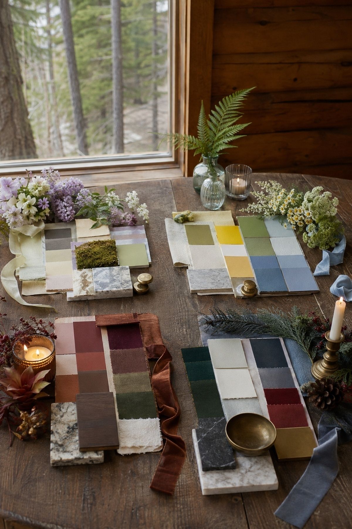 Seasonal color palettes for a cabin wedding