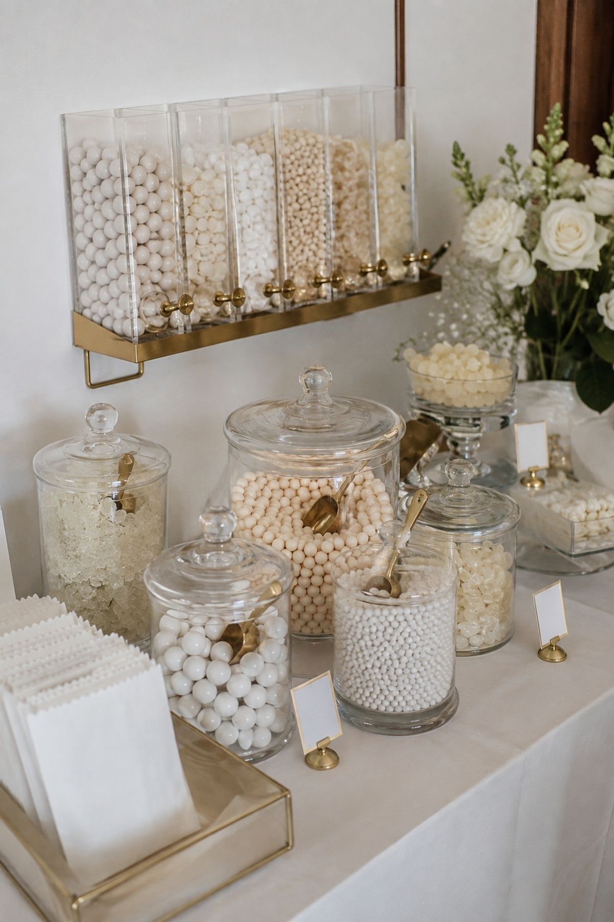 Elegant white and gold candy display