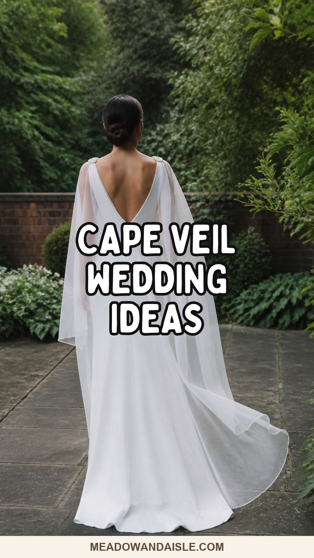 Cape veil wedding ideas with a sheer shoulder veil over a bridal gown.