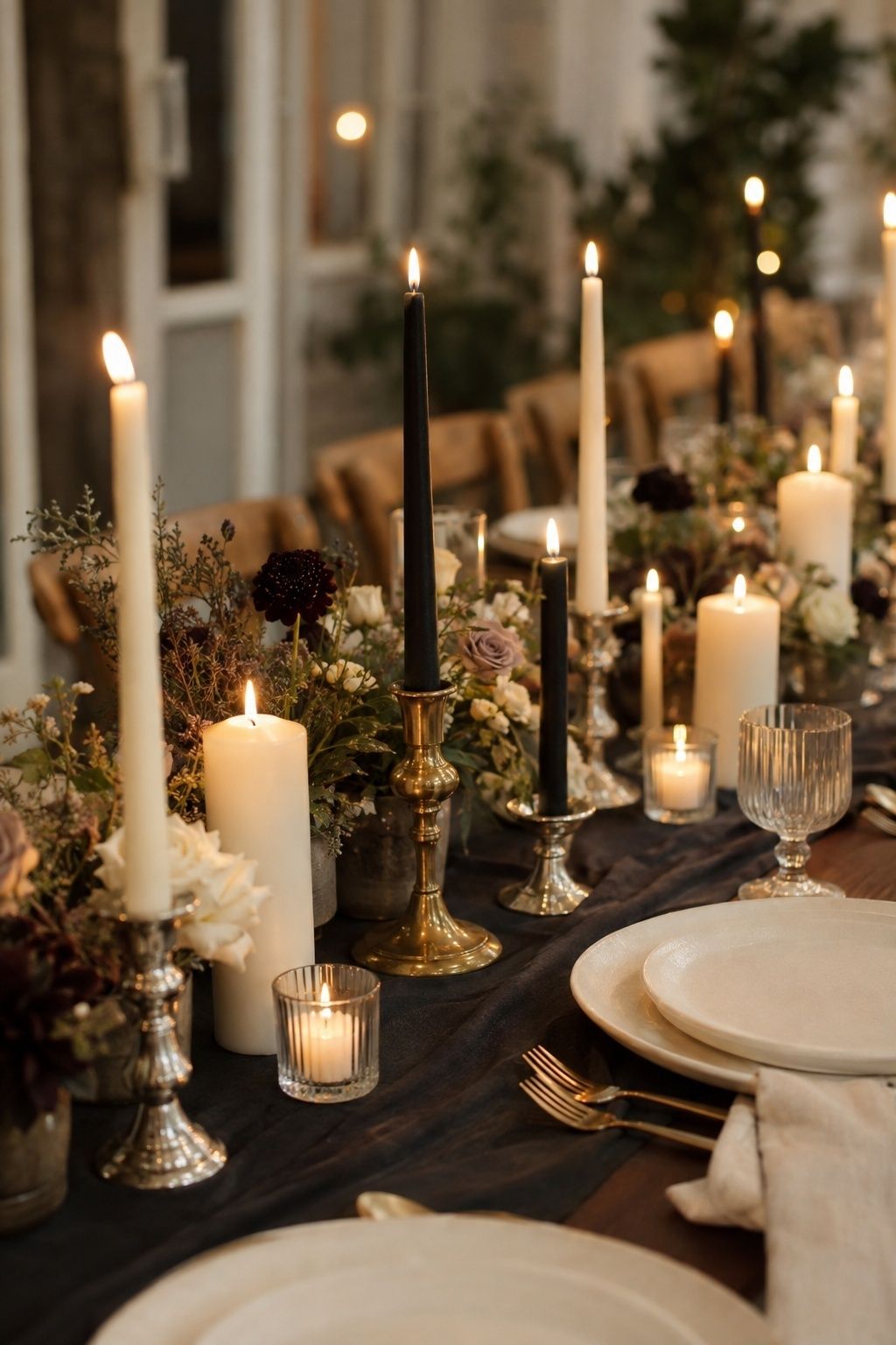 Black and ivory taper candles mixed together