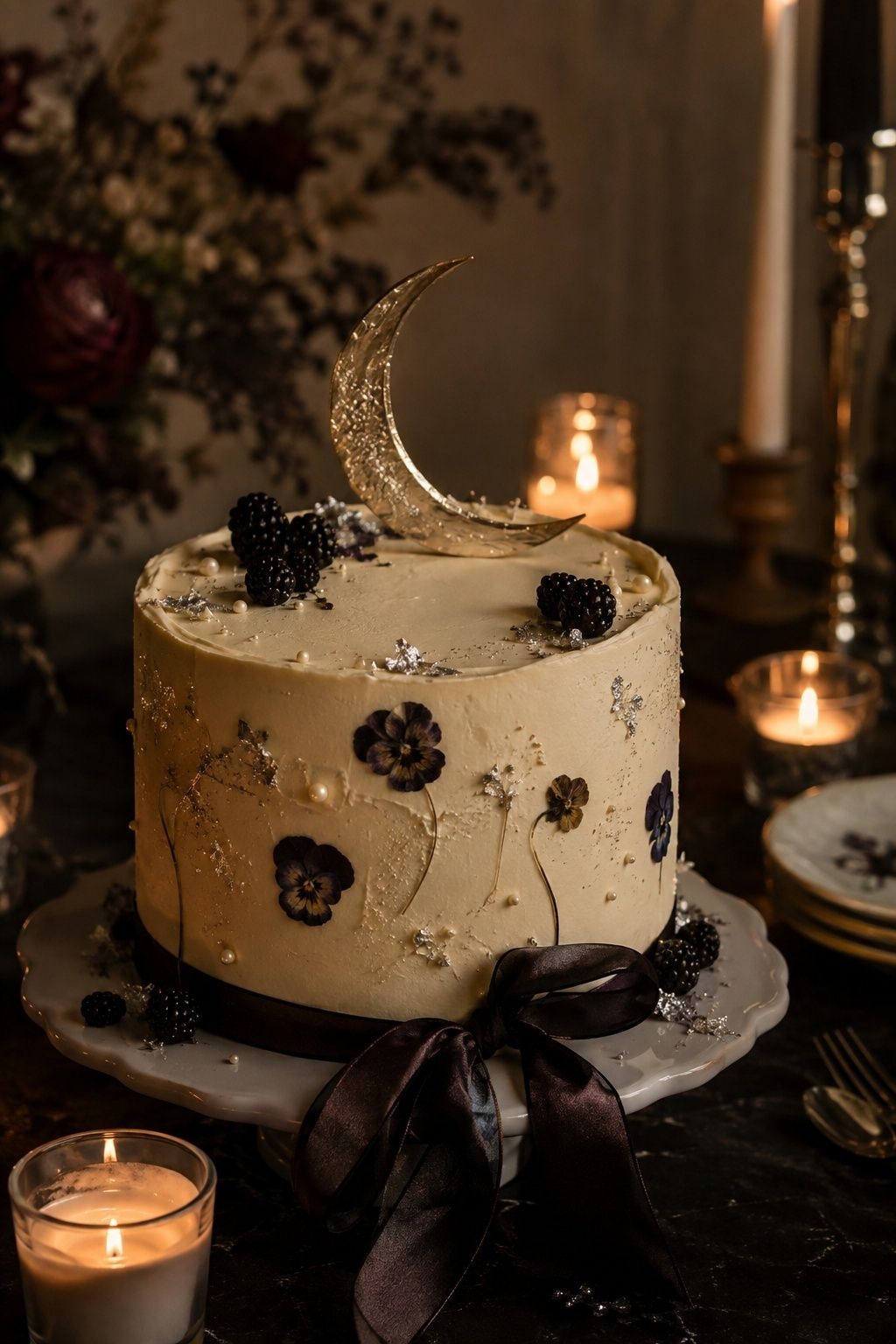 Crescent moon wedding cake topper