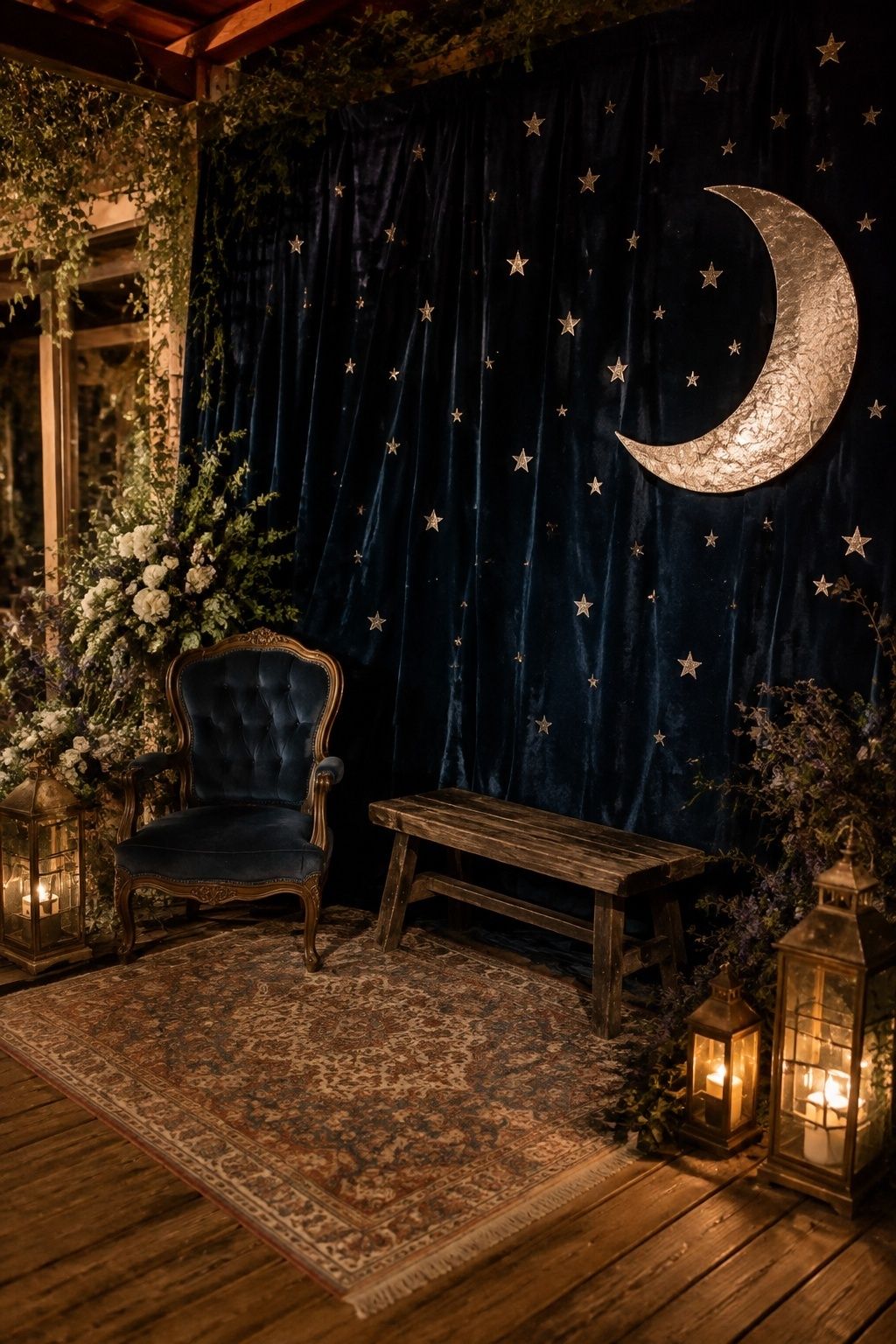 Starry late-night wedding portrait corner