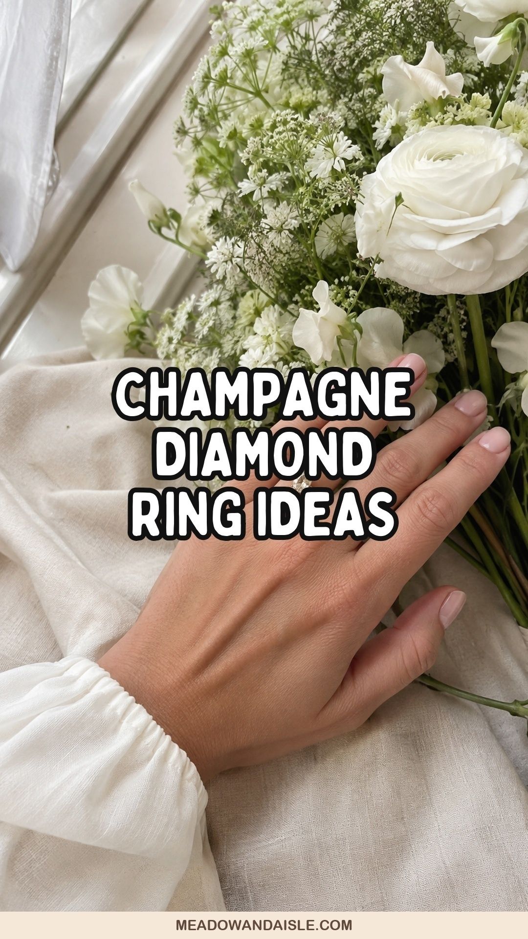 Champagne Diamond Ring Ideas Pinterest pin for Meadow & Aisle