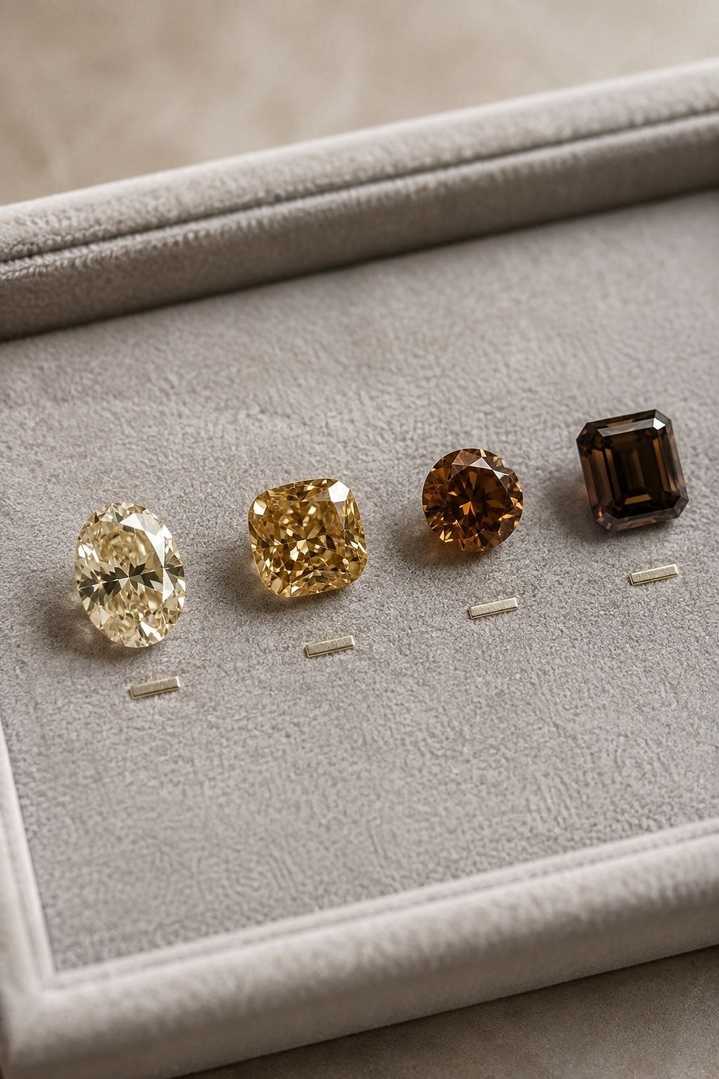 Loose diamond color comparison from pale champagne to cognac and chocolate