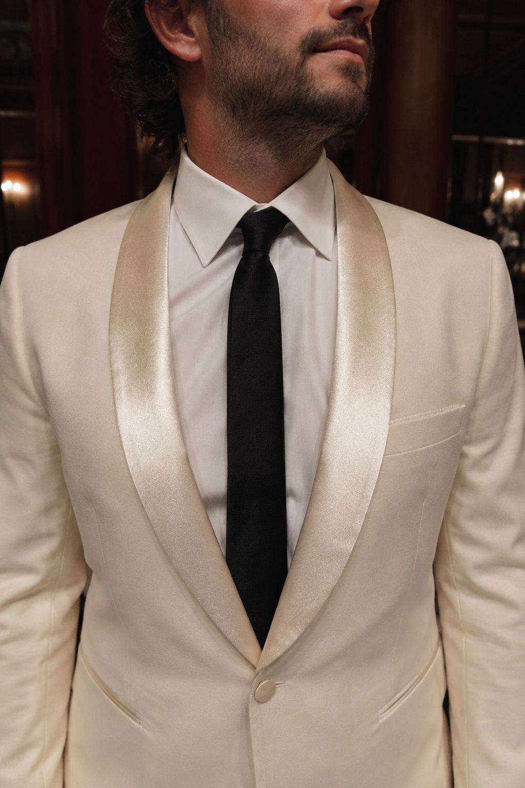 Champagne tuxedo with satin lapels