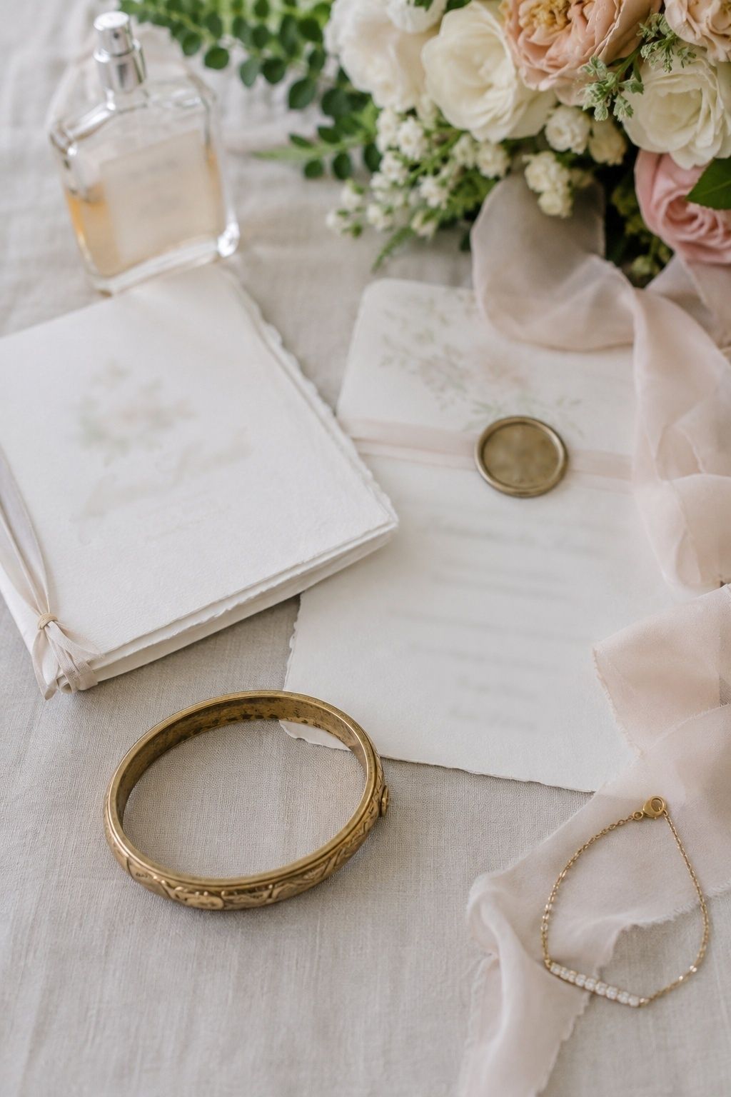 Heirloom bangle as the anchor of a bridal stack
