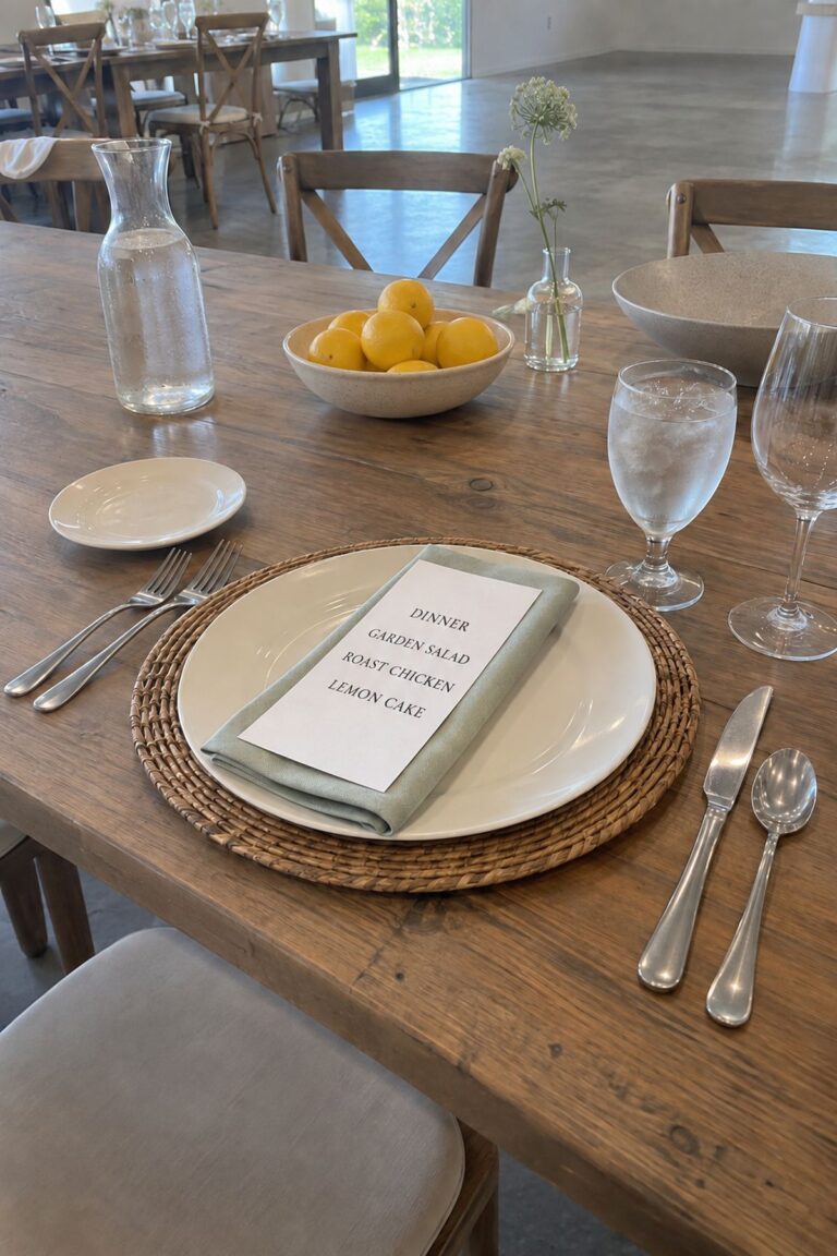 Leave Space for Plates and Glassware citrus wedding tablescape idea