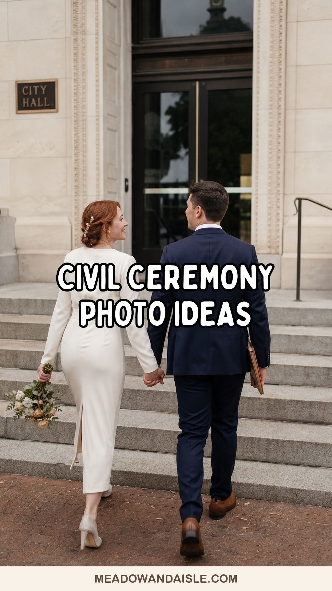 Civil ceremony photography ideas with a city hall arrival photo.