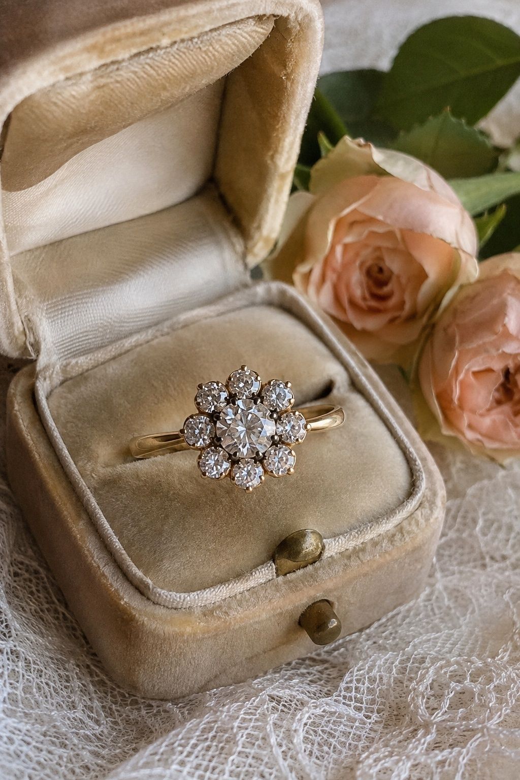 Vintage floral cluster engagement ring