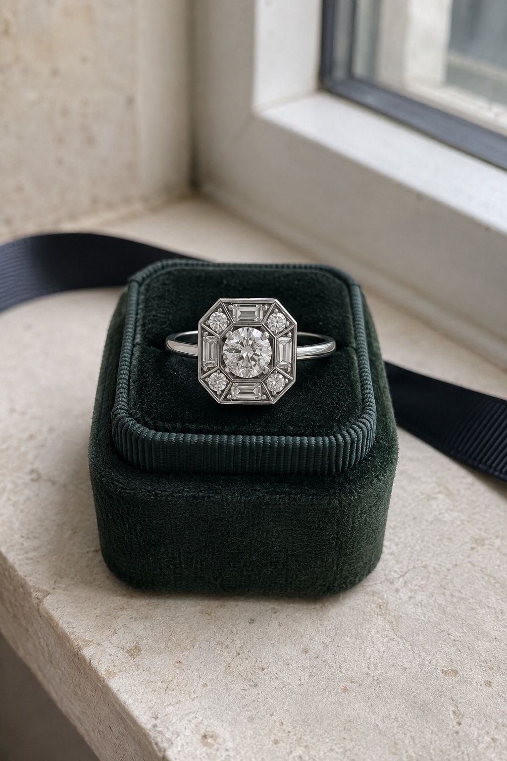 Geometric cluster ring with Art Deco presence