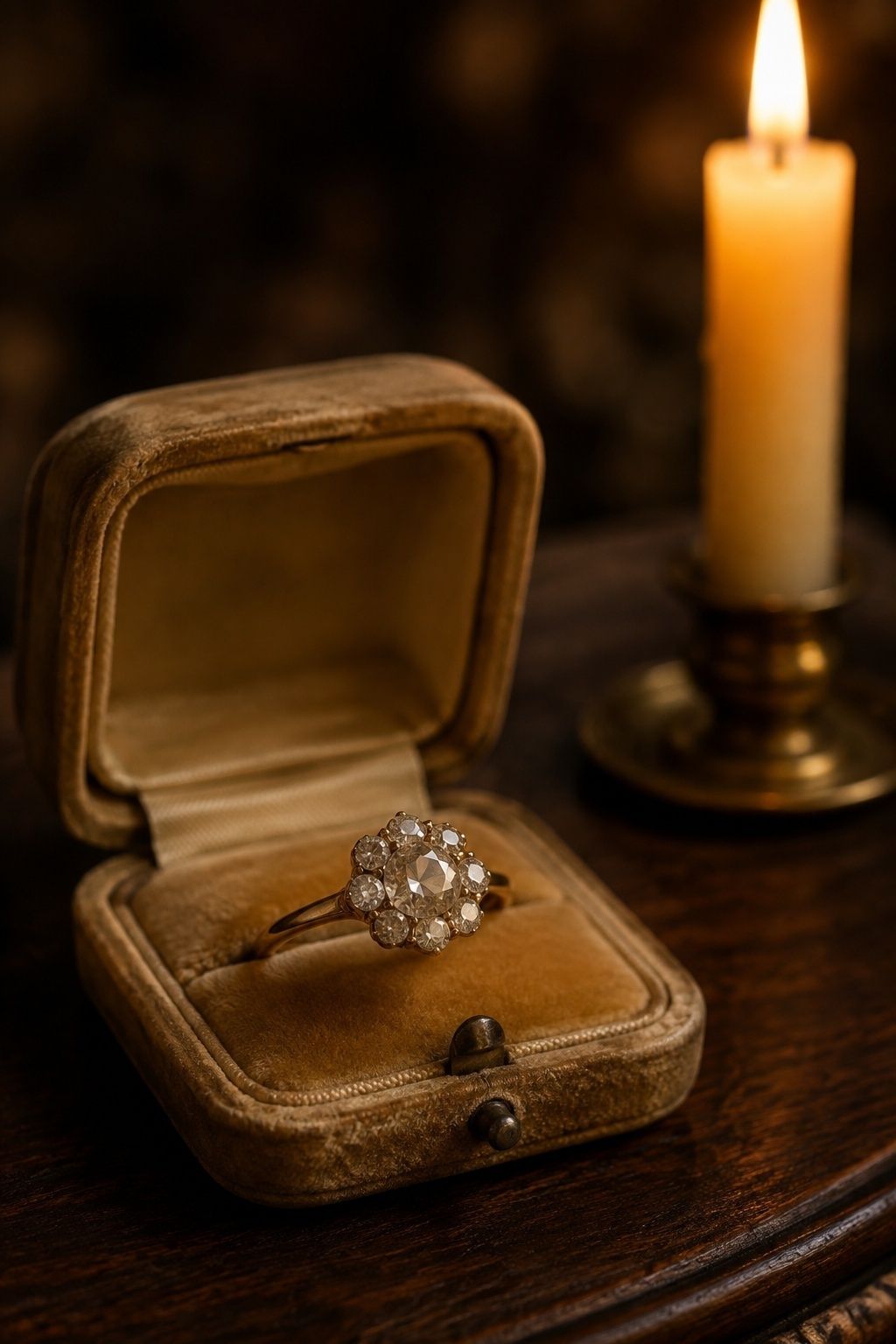 Cluster ring set with old mine or rose cut diamonds