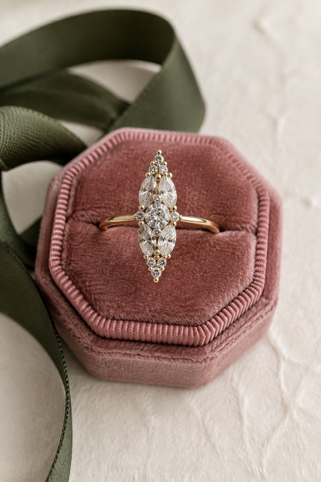 Cluster engagement rings in distinctive shapes