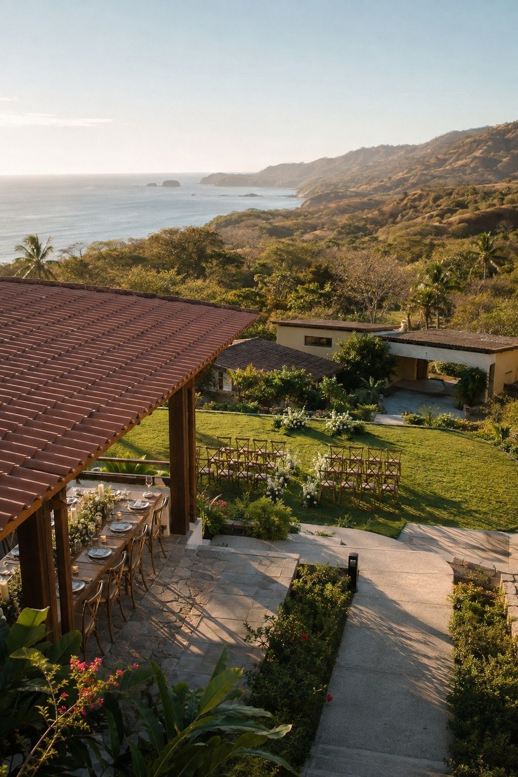 Ocean-view estate prepared for a wedding