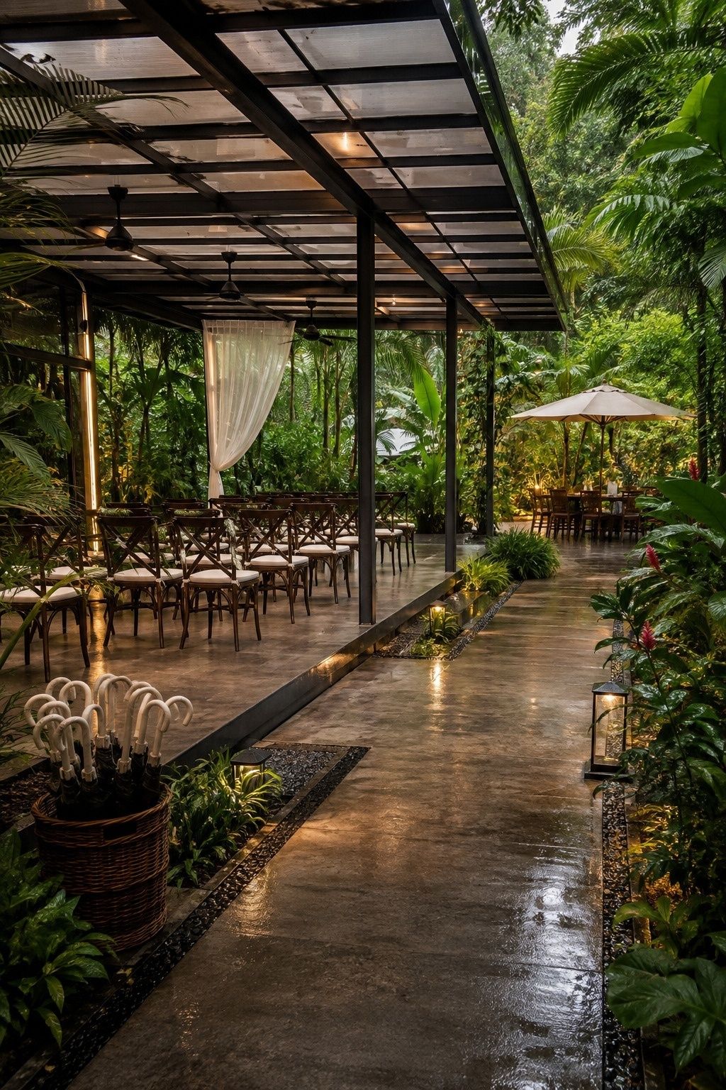Rainforest garden ceremony setup
