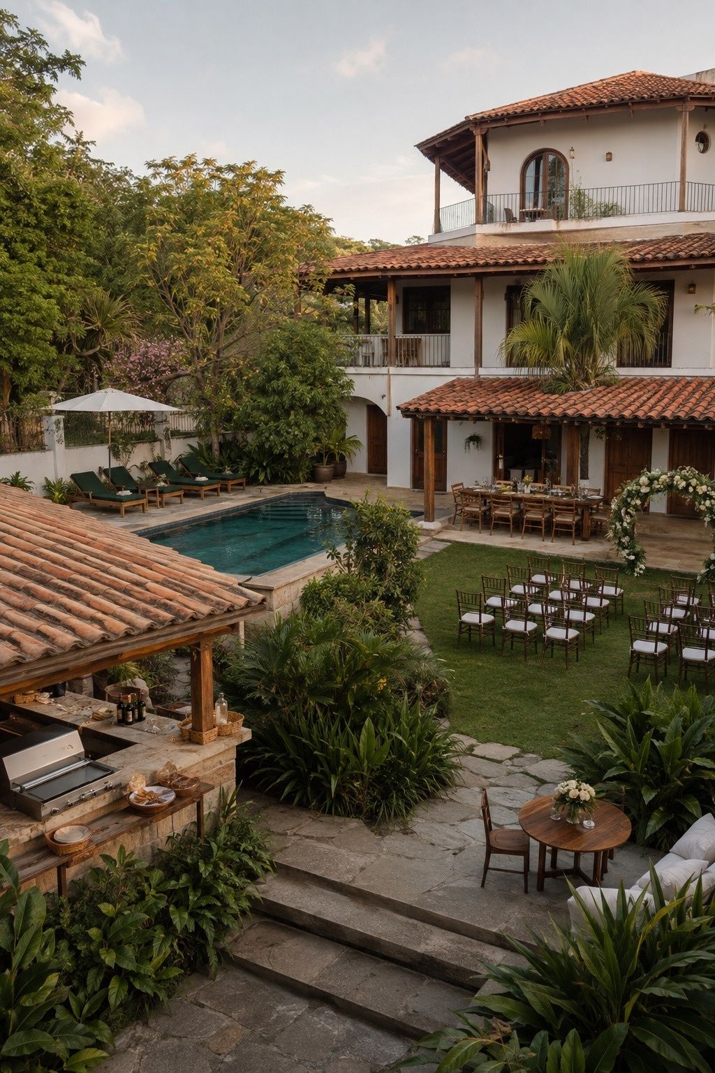 Villa set up for a multi-day wedding weekend