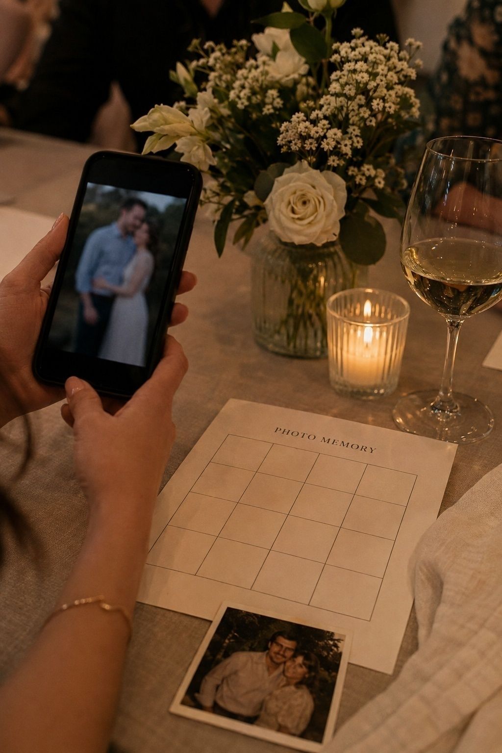 Bingo square for someone with a photo of the couple