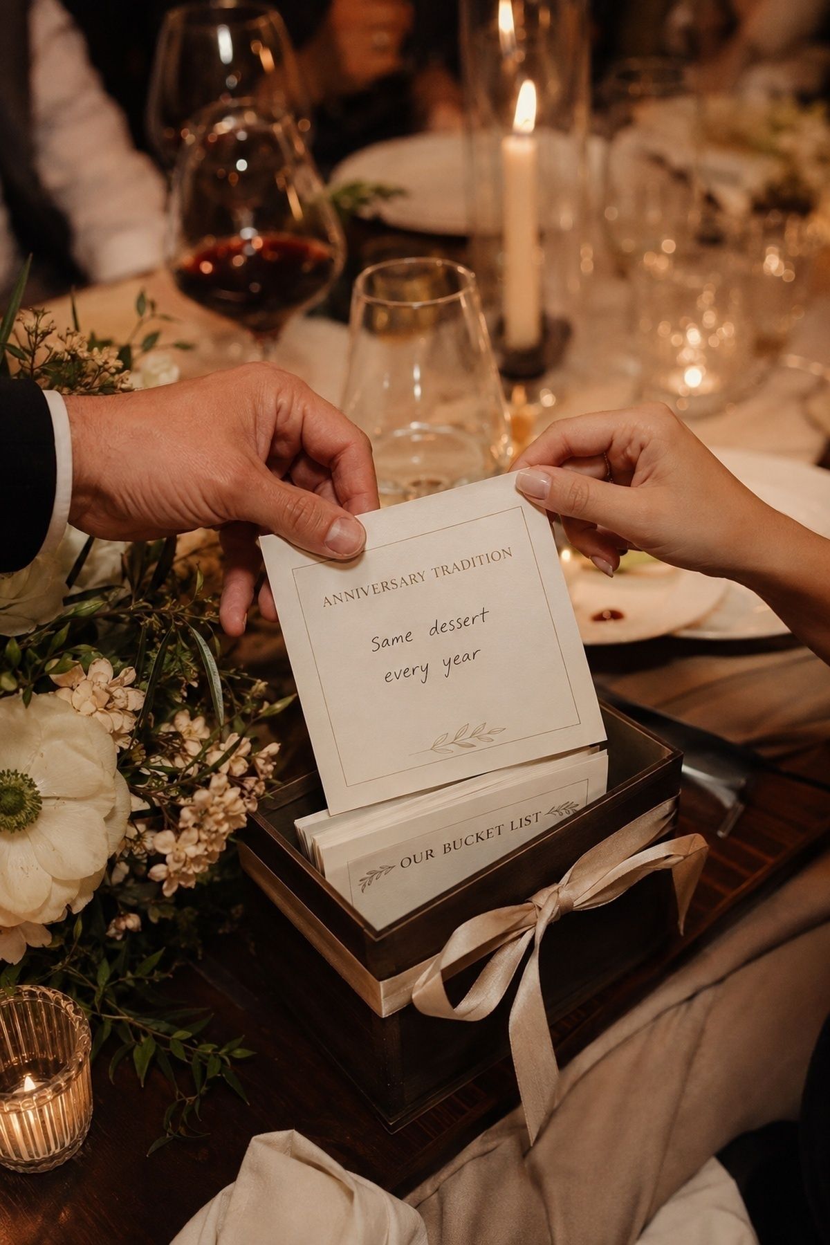 Anniversary tradition ideas written on guest cards