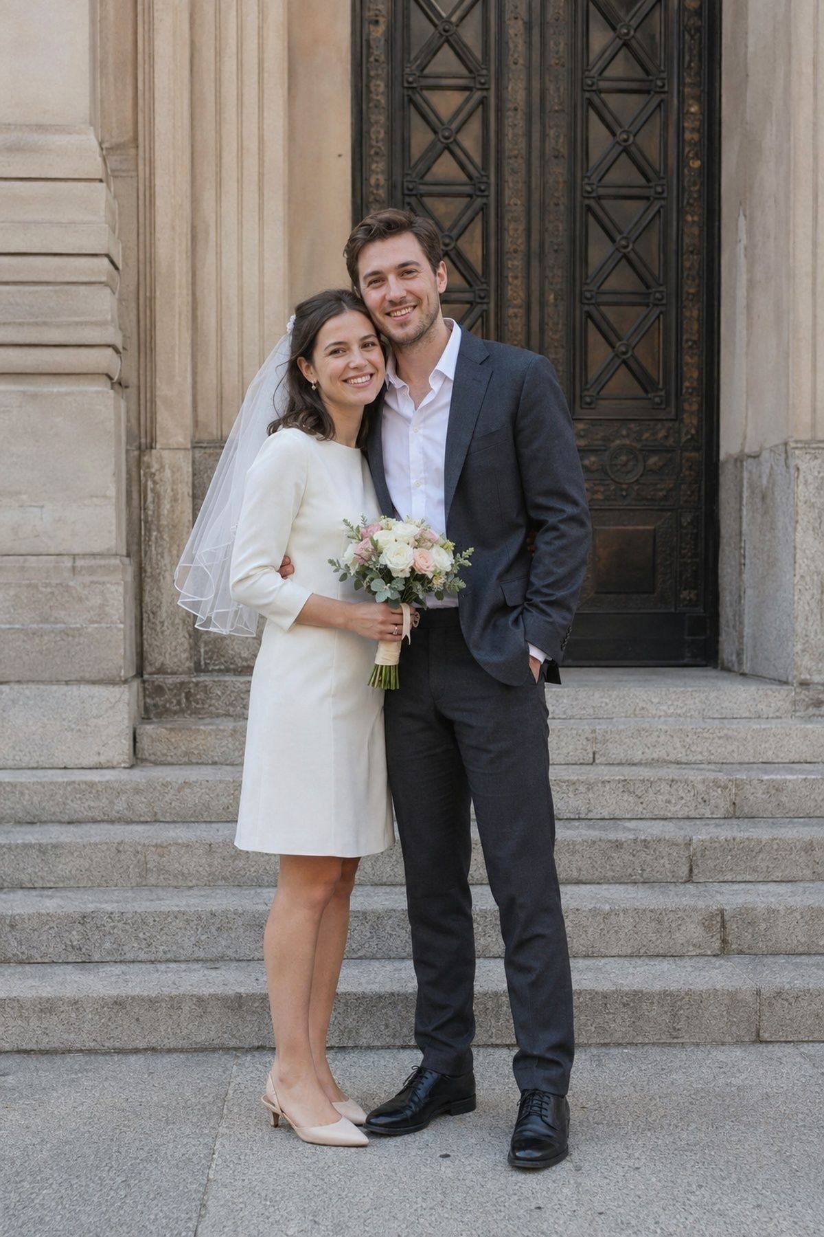 Simple outfit that still reads as a wedding look for a courthouse ceremony