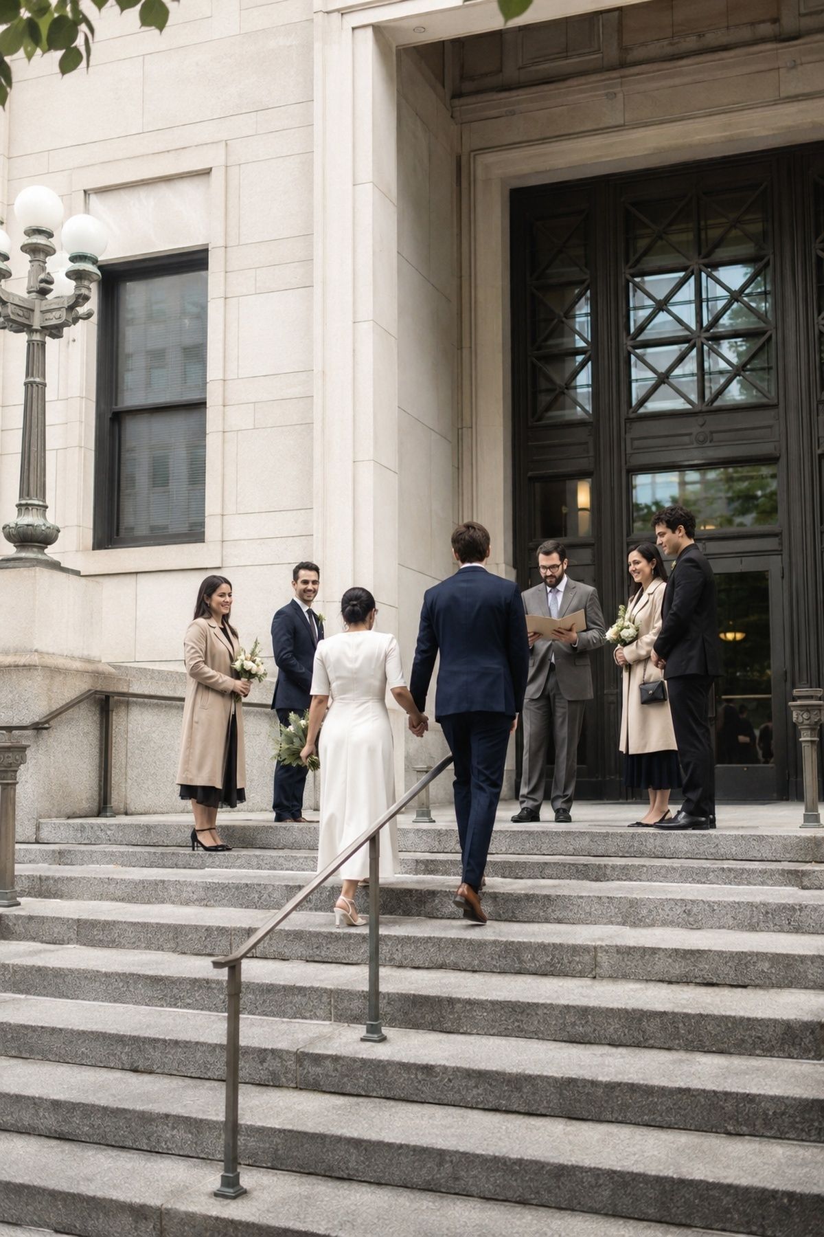 Small group of guests at a courthouse ceremony