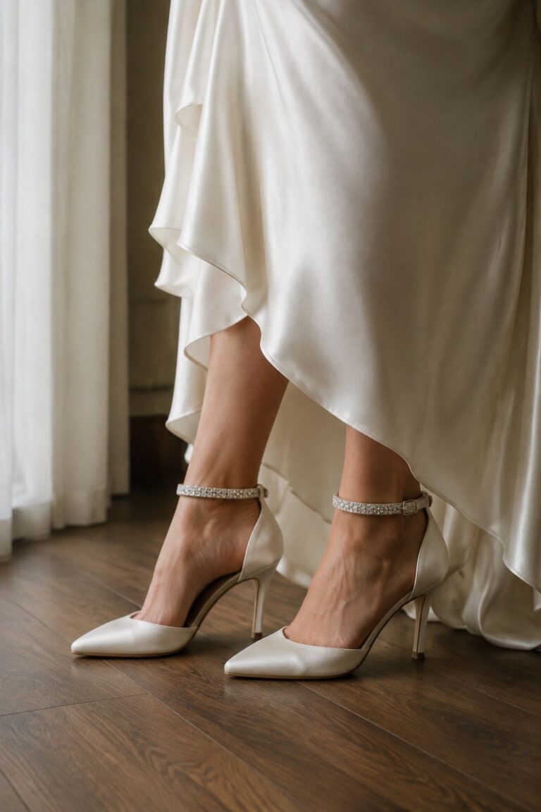 Crystal Ankle-Strap Heels With a Slip Dress