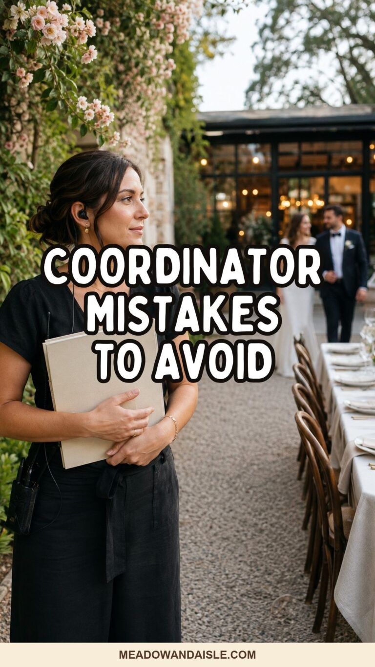 Day of coordinator mistakes to avoid Pinterest pin with wedding coordinator