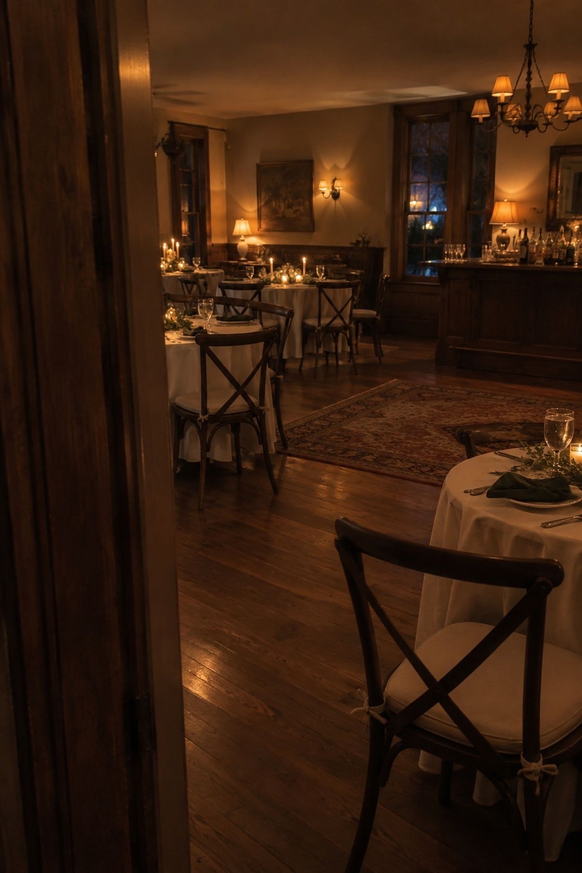 Amber lighting warming a winter reception