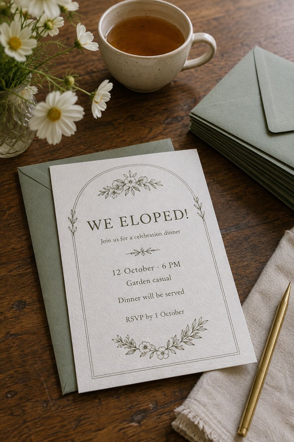 Homecoming dinner invitation announcing the couple already eloped