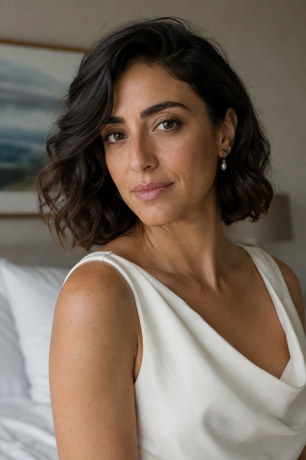 Bride with hydrated dewy skin and a satin nude lip