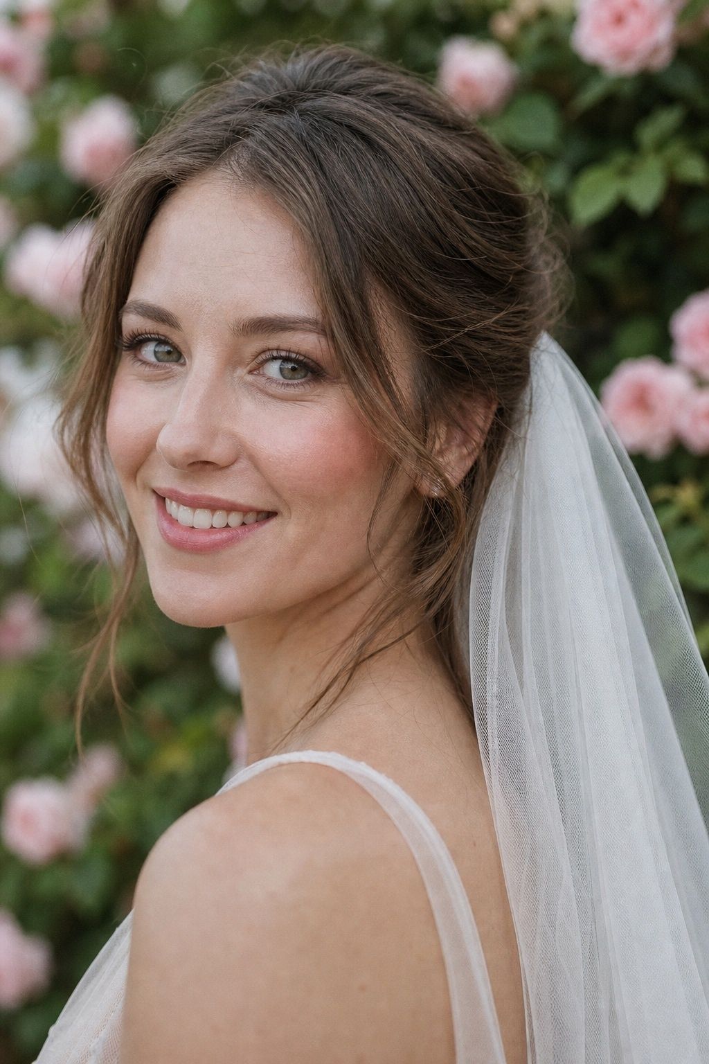 Fresh pink blush with a glossy rose lip