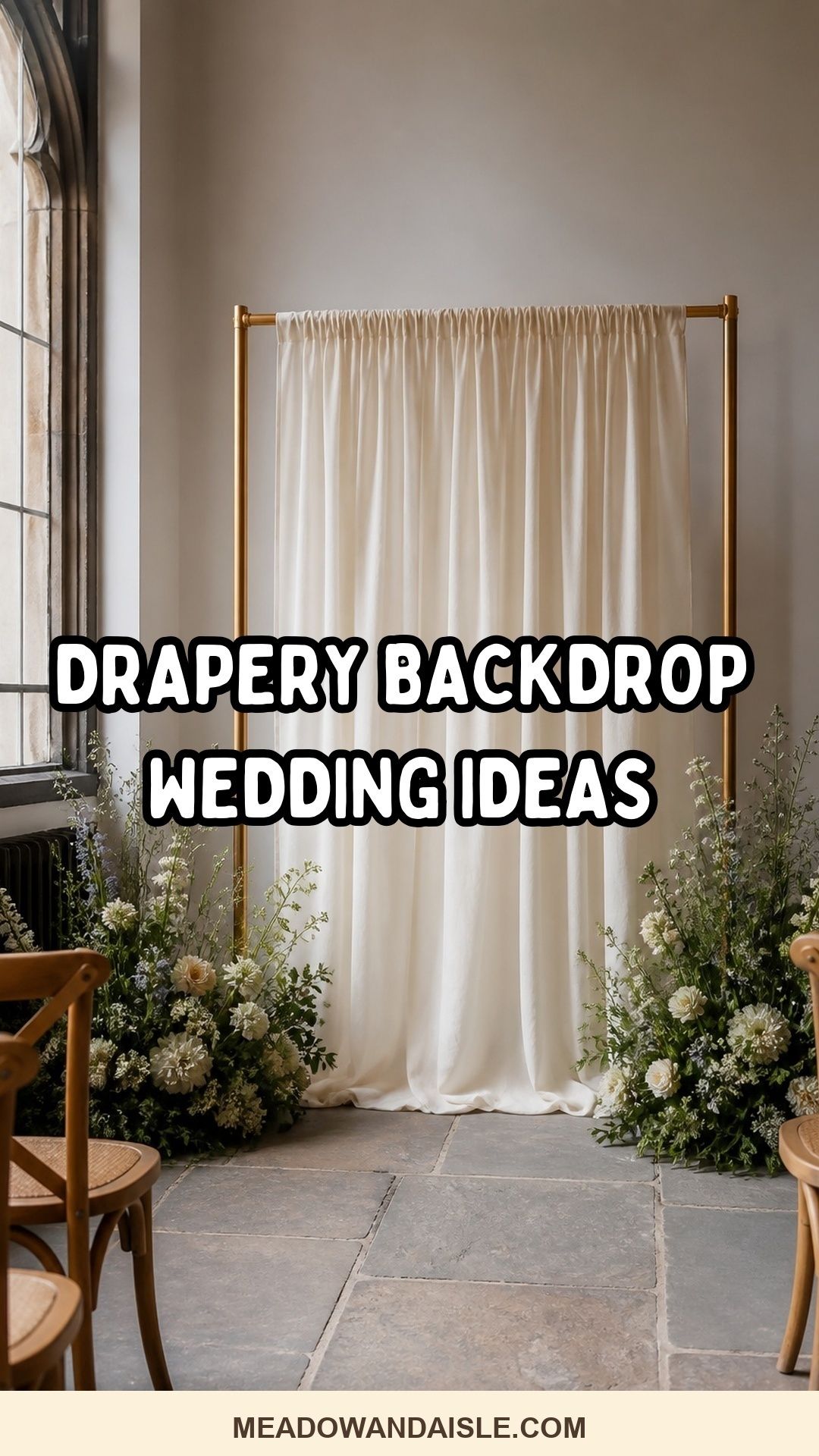 Pinterest pin for drapery backdrop wedding ideas