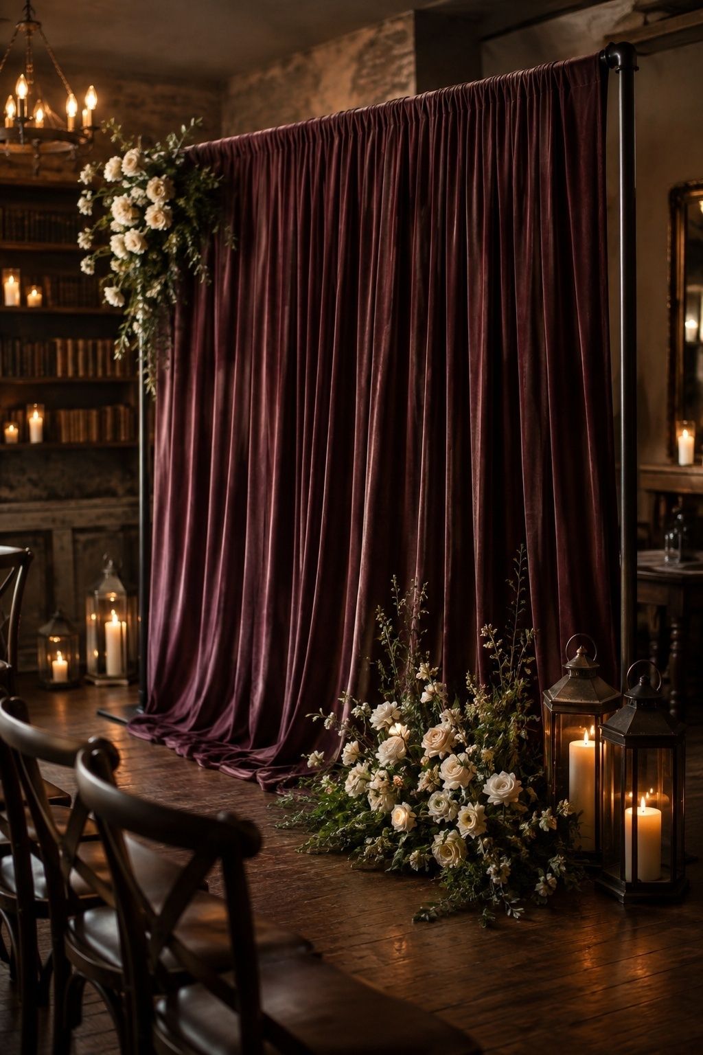 Velvet backdrop for an evening ceremony