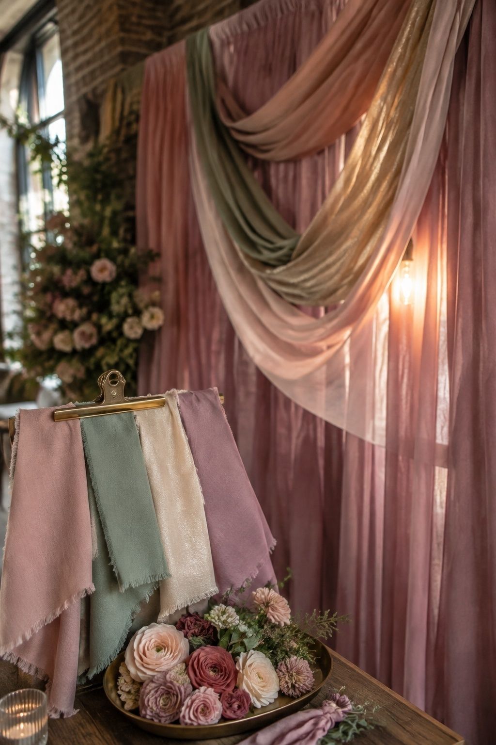 Colored drapery backdrop instead of all white