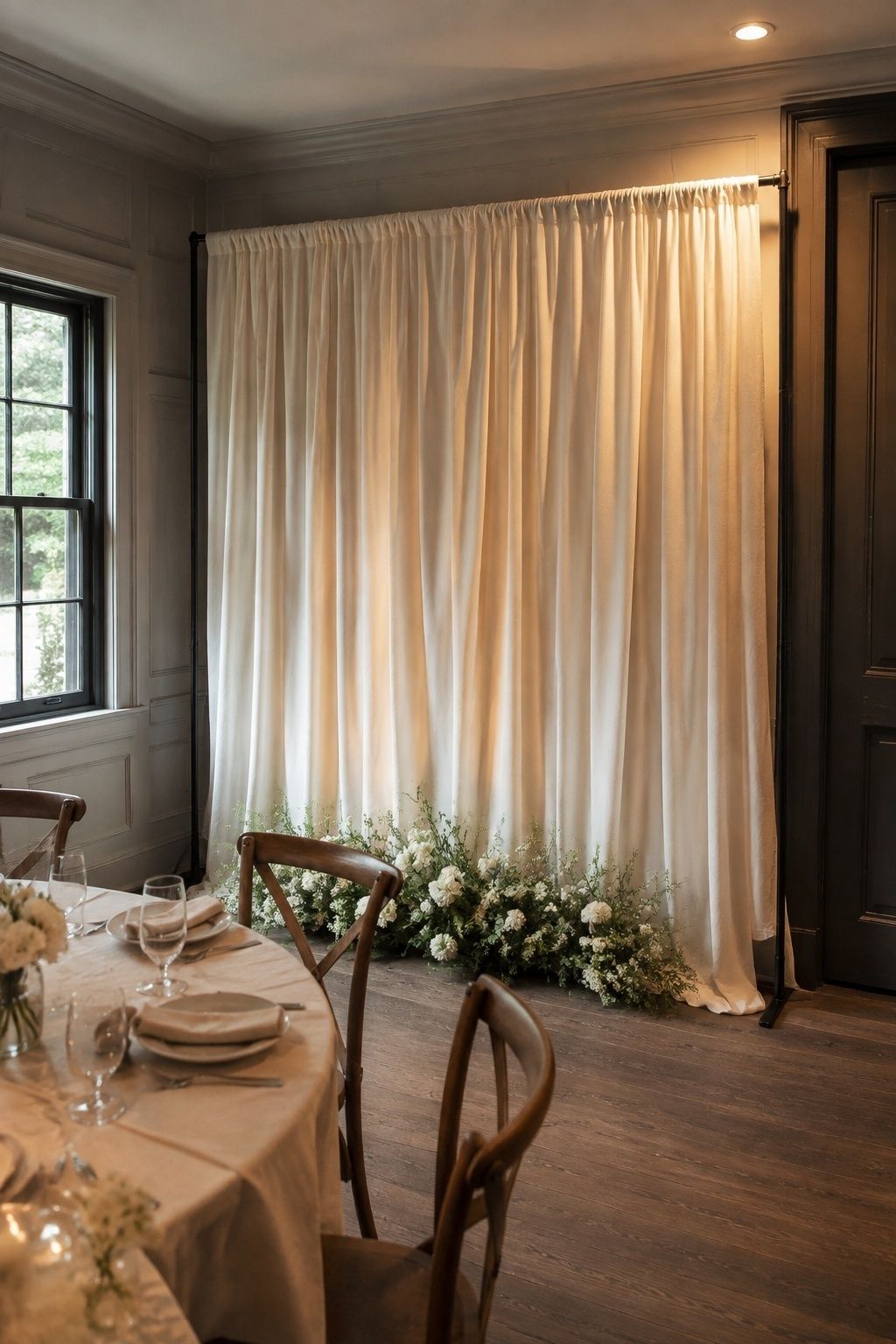 Drapery hiding a plain wall at a wedding venue