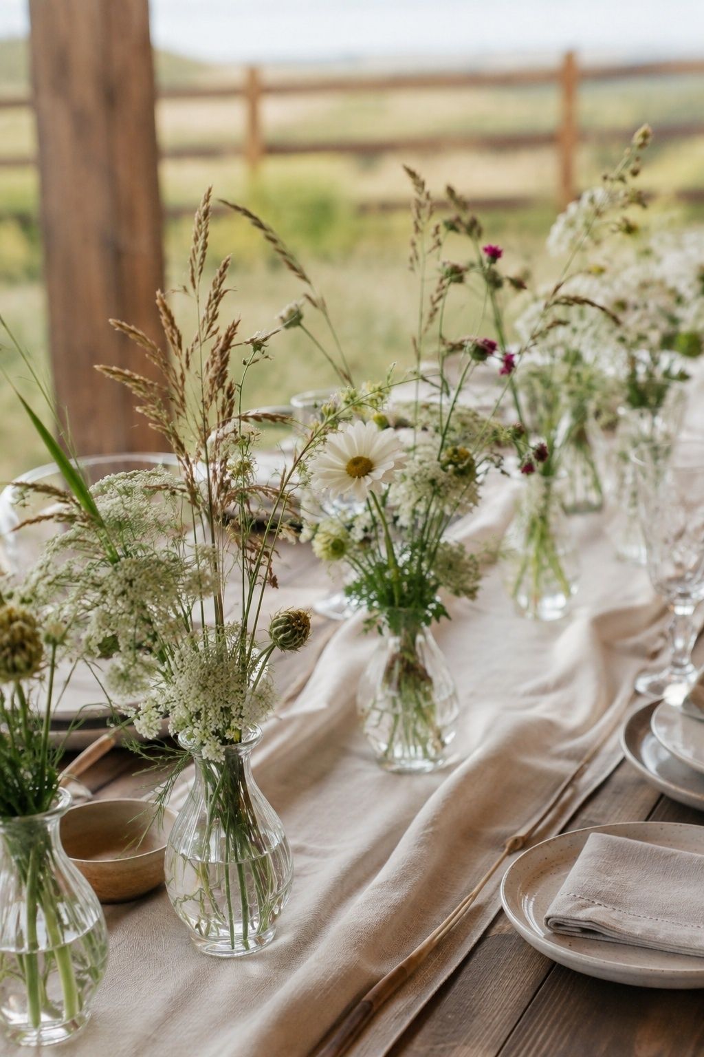 Wildflower and grass centerpieces