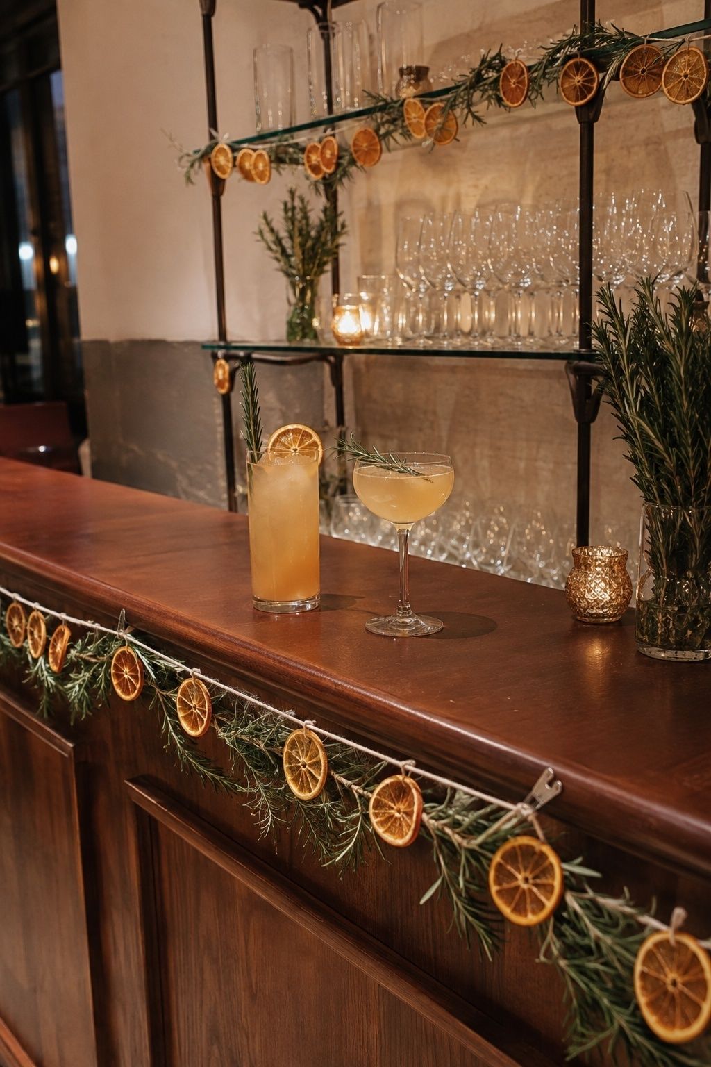 Frame A Bar Or Drink Station With Orange Slices with dried orange wedding garland