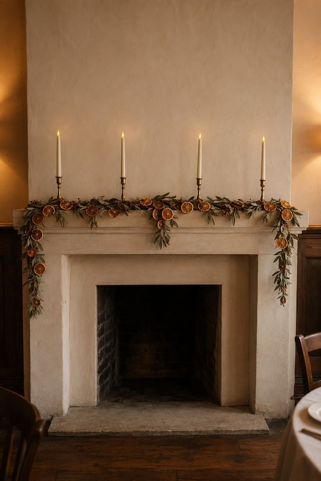 Hang A Mantel Garland For A Winter Or Restaurant Wedding with dried orange wedding garland