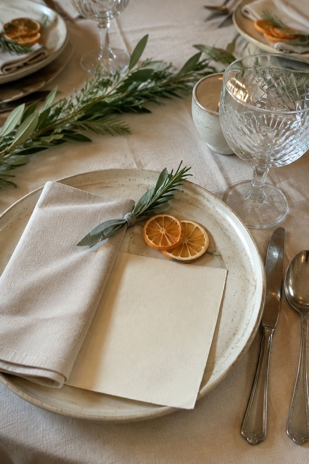 Use Mini Garlands On Place Settings with dried orange wedding garland