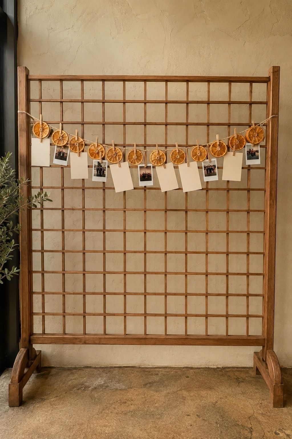Use Clothespins For Escort Cards Or Guest Notes with dried orange wedding garland