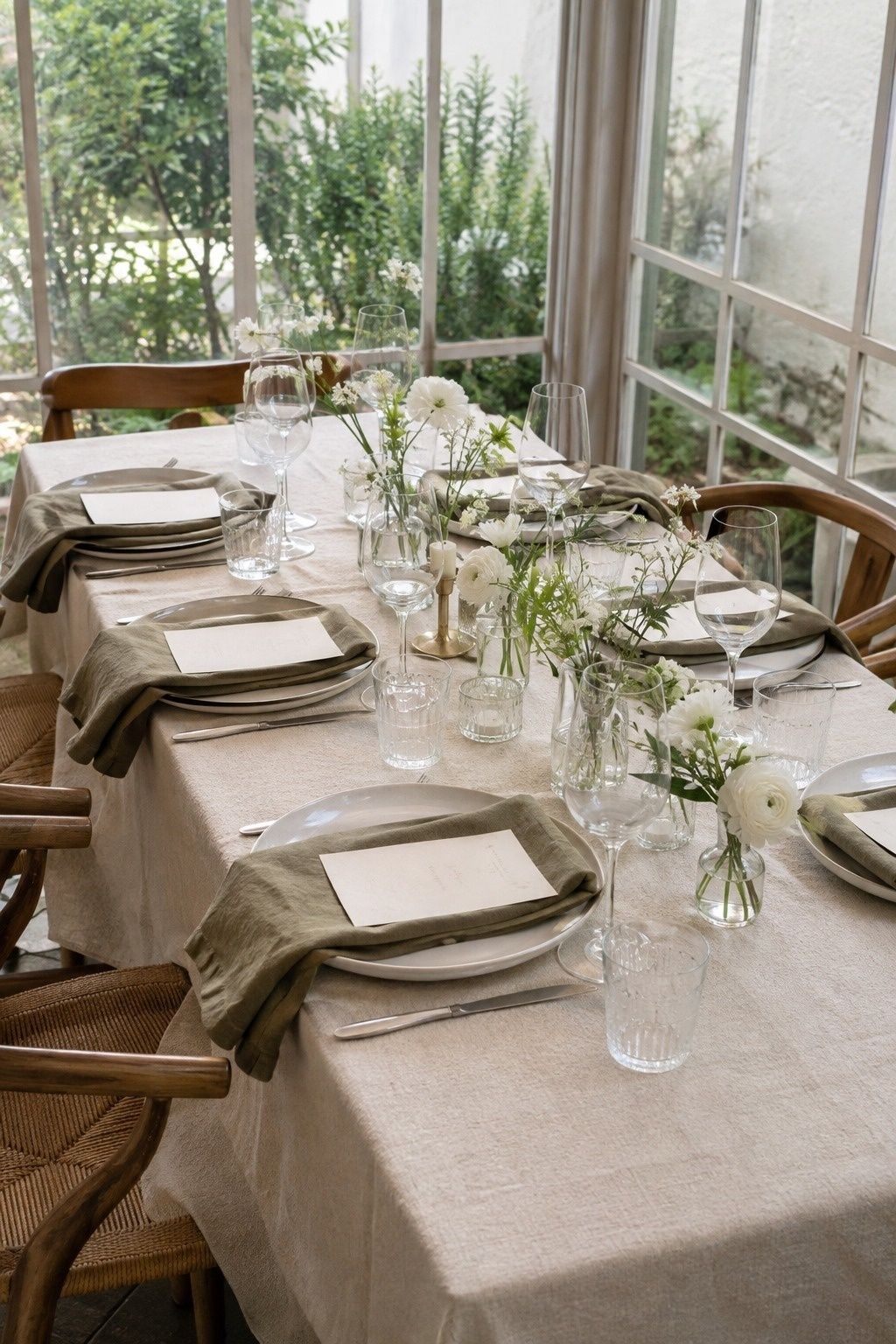 Dusty olive paired with a light partner color
