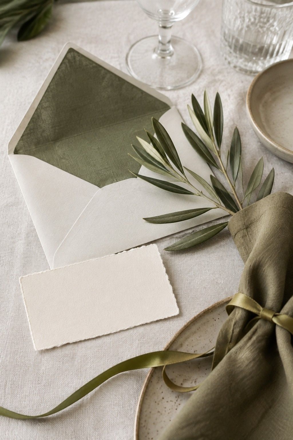 Dusty olive used in a natural wedding setting