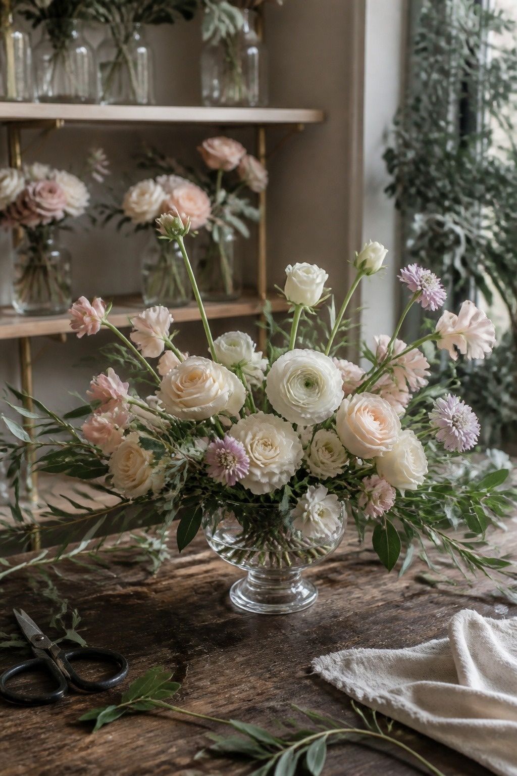 Flowers that soften dusty olive green