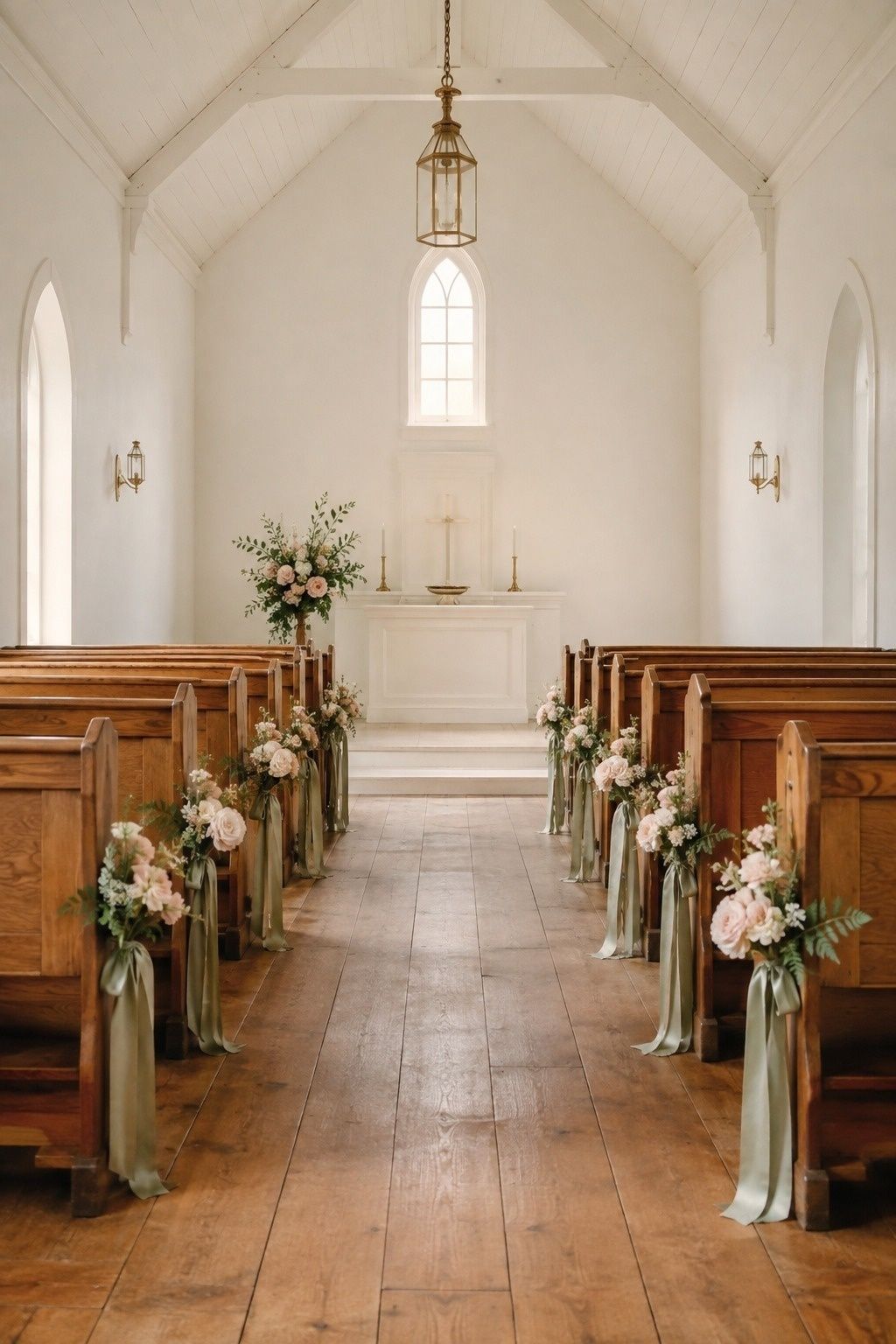 Olive and blush wedding in chapel light